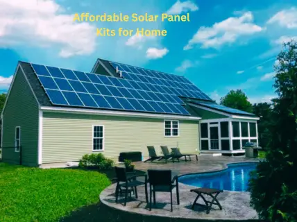 Affordable solar panel kits for home installation with sunlight shining on photovoltaic modules
